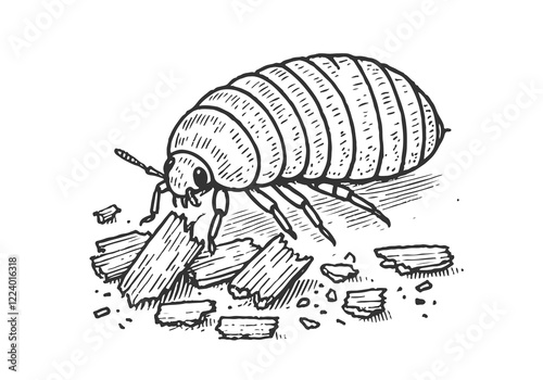 Pill Bug hand drawn Illustration Sketch Vector Isolated