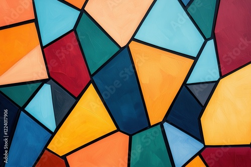 Geometry grid artistry concept. Colorful geometric shapes create a vibrant mosaic pattern, blending various hues in a striking visual display.