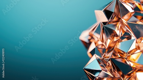Geometry grid artistry concept. Abstract geometric design featuring reflective shapes against a smooth turquoise background.