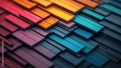 Geometry grid artistry concept. Colorful layered geometric shapes creating a modern abstract design with vibrant hues.