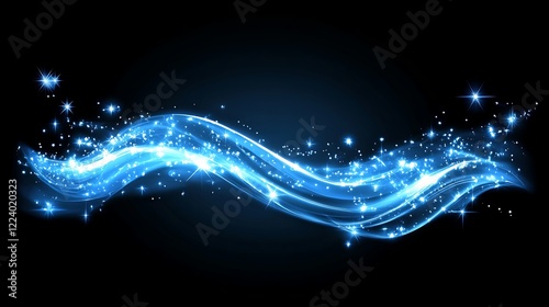Blue Glowing Wave With Sparkling Stars Background
