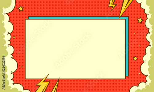 Comic frame with cloud illustration in red