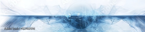 futuristic abstract background design with blue tones and symmetrical digital elements