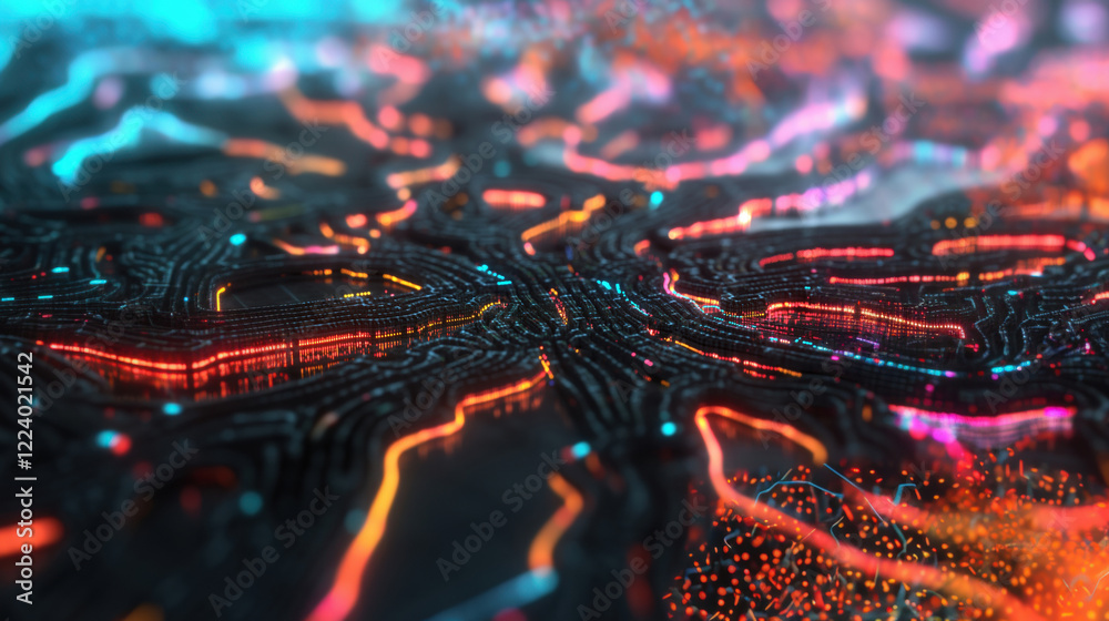 Fototapeta premium A close-up of vibrant, swirling colorful textures, creating a stunning and dynamic abstract art piece with glowing details.