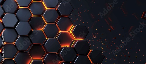 Glowing Hexagon Wall, Sparks Background, Abstract Tech