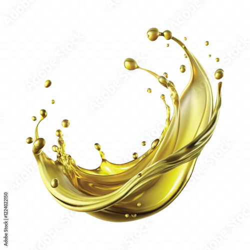 realistic 3d splash of olive oil with many drops in curve style isolated on white background 