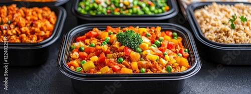 Colorful Healthy Meal Prep Containers with Fresh Vegetables and Colorful Ingredients for Nutritious Eating