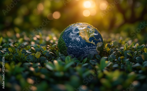  A conceptual image of a green earth covered in moss and plants, symbolizing environmental sustainability, climate change awareness, and eco-consciousness. A perfect representation of nature and conse photo