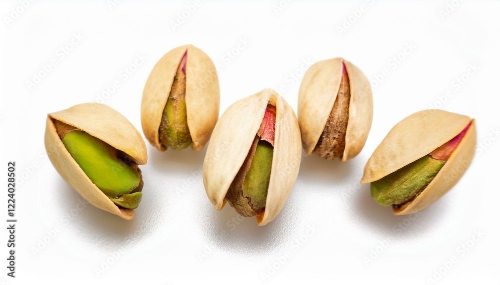 Four pistachios, shelled and ready to eat. Four pistachios, shelled and ready to eat.