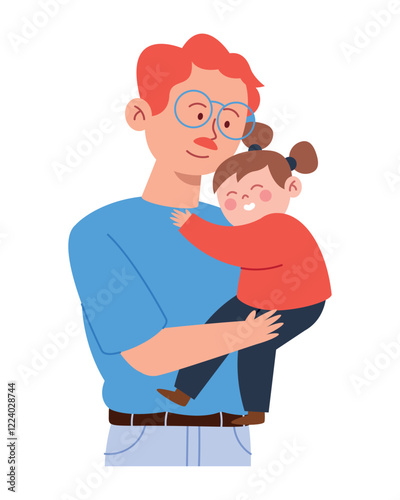 Father and little Daughter Hug Illustration