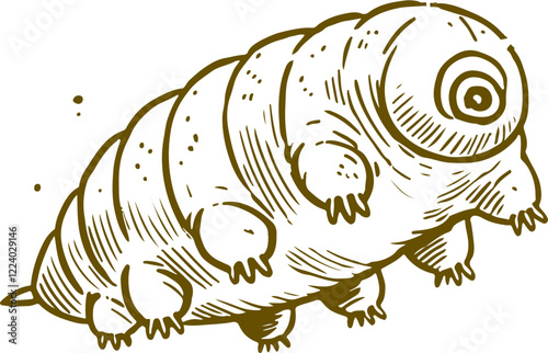 Tardigrade water bear hand drawn Illustration Sketch Vector Isolated