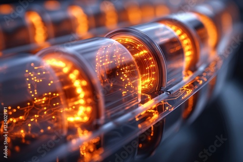 Illuminated Vacuum Tubes Glowing Brightly In Series photo