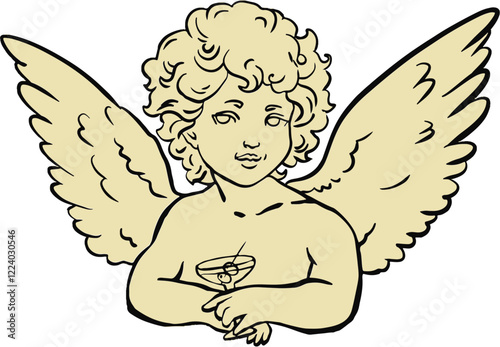 Cherub Angel Holding a Cocktail decor illustration