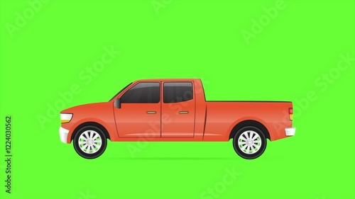 animation of yellow truck driving on green screen background
