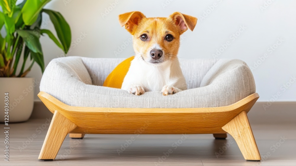 Cute Small Dog Relaxing Comfortably in Modern Pet Bed Cute Small Dog Relaxing Comfortably in Modern Pet Bed