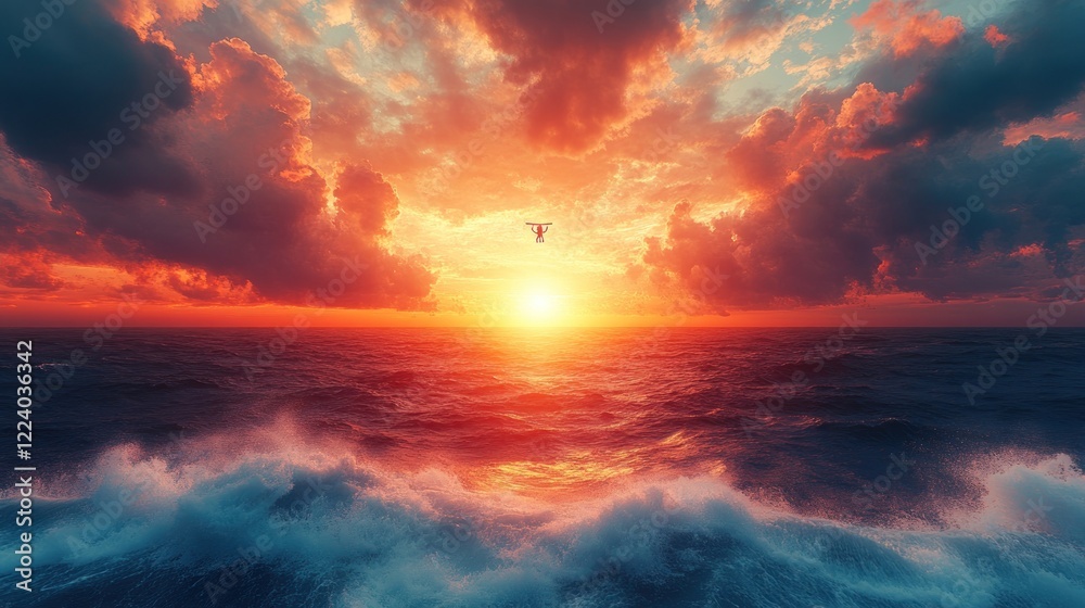 Fiery Sunset over the Turbulent Ocean Fiery Sunset over the Turbulent Ocean