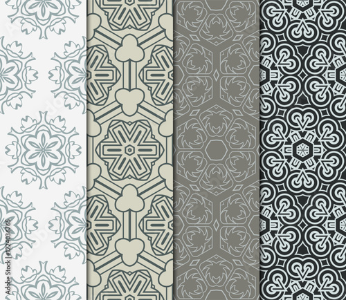 set of 4 beautiful geometric seamless pattern of different geometric shapes. vector illustration.