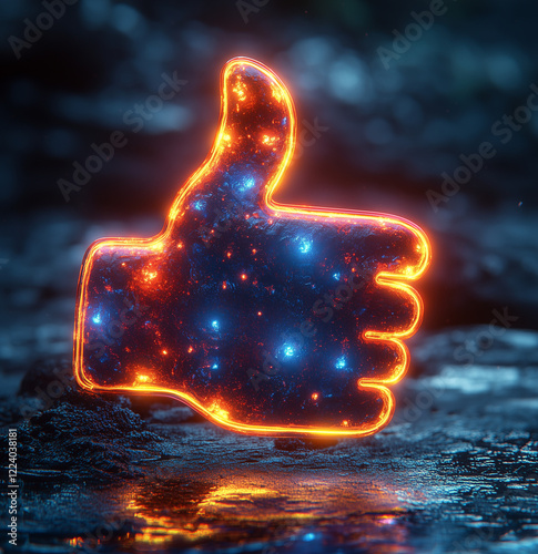 A diverse collection of thumbs-up icons in various artistic styles, including neon, wood, metallic, and glowing effects, representing digital approval and online engagement.