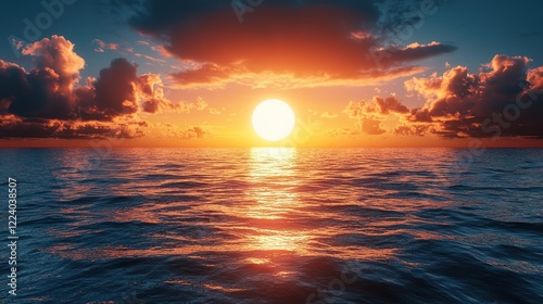 Fiery Sunset Over the Calm Ocean: A Breathtaking Seascape