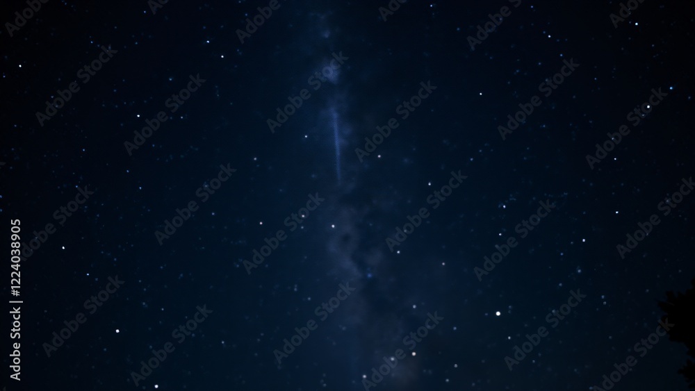 Fototapeta premium A deep sky with a singular beam of light from the Milky Way, illuminating the surrounding stars.