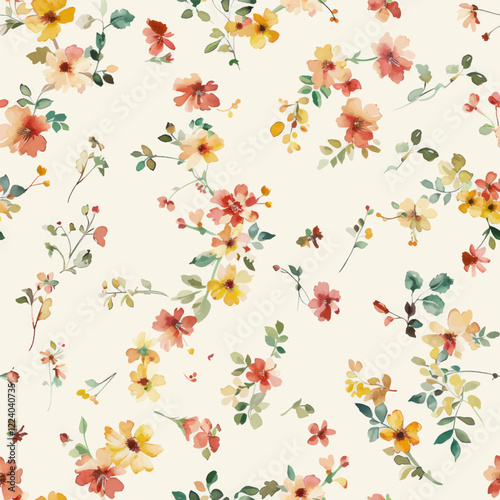 Cute small watercolor flowers in soft pastel colors watercolor floral seamless pattern. Watercolor print in rustic vintage style, textile or wallpapers.
