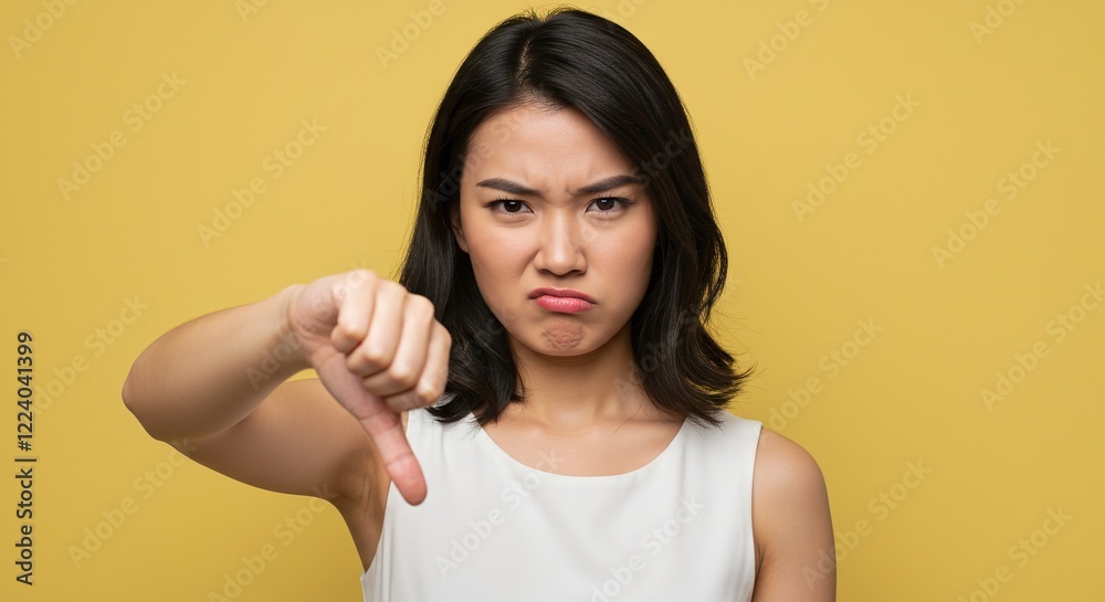 beautiful woman doing the thumbs down gesture beautiful woman doing the thumbs down gesture