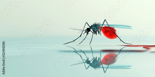 A Mosquito's Blood Meal: A Close-Up View of a Disease Vector Resting on a Smooth Surface photo