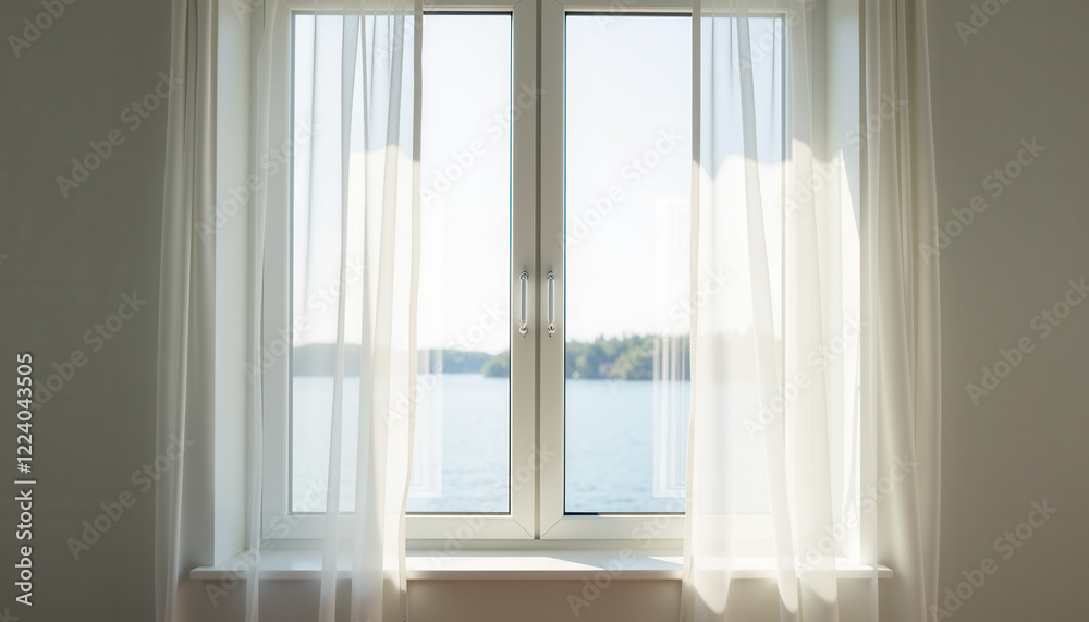 Fototapeta premium Serene Open Window with Sheer Curtains