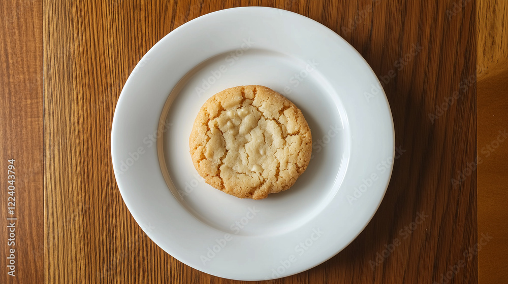 A plain white plate with a single perfect cookie A plain white plate with a single perfect cookie