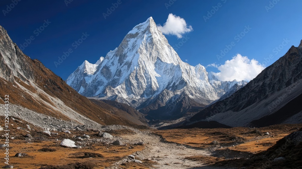 Fototapeta premium A view of a mountain peak from a distance, symbolizing long-term goals and achievements ahead.