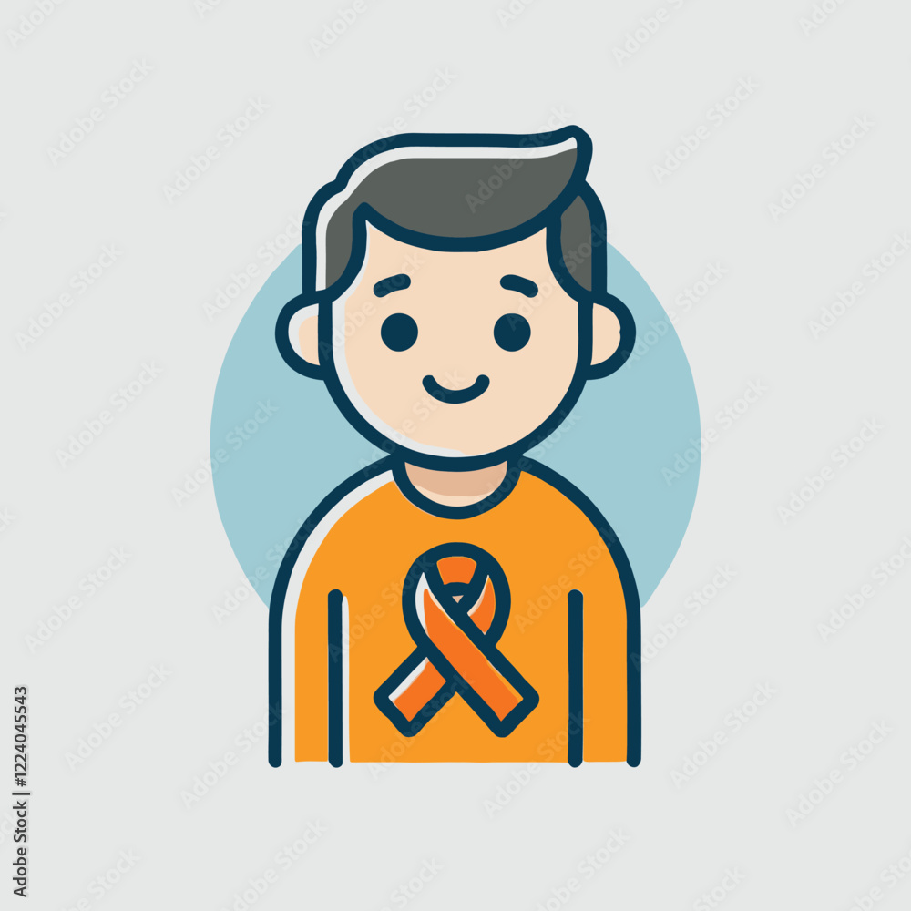 Smiling Boy with Orange Awareness Ribbon Symbol of Support and Hope Smiling Boy with Orange Awareness Ribbon Symbol of Support and Hope