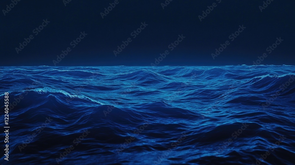 Fototapeta premium Gentle, pulsating waves of blue light spreading softly over a gradient navy background.