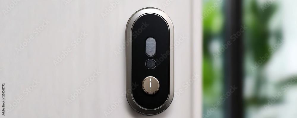 Home Automation Concepts. Smart door lock with biometric scanner on a modern door panel. Home Automation Concepts. Smart door lock with biometric scanner on a modern door panel.