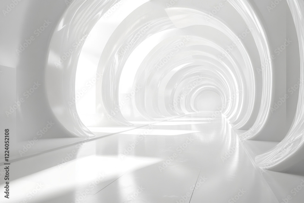 Fototapeta premium White tunnel with light streaming in, creating a mesmerizing glow within the enclosed space.