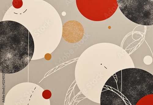 スタイリッシュな日本の生地パターン、抽象的、現代的、ニュートラルカラー、シームレスなテキスタイルデザイン、ミニマリスト、エレガント、生地見本、モダンな美学。
