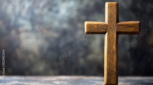 Close-Up of Wooden Cross on Rustic Background Symbolizing Faith and Strength : Generative AI
