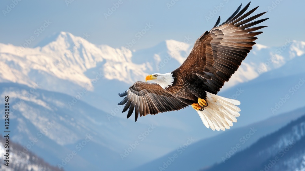 Majestic Eagle Soaring Over Snowy Mountains Majestic Eagle Soaring Over Snowy Mountains
