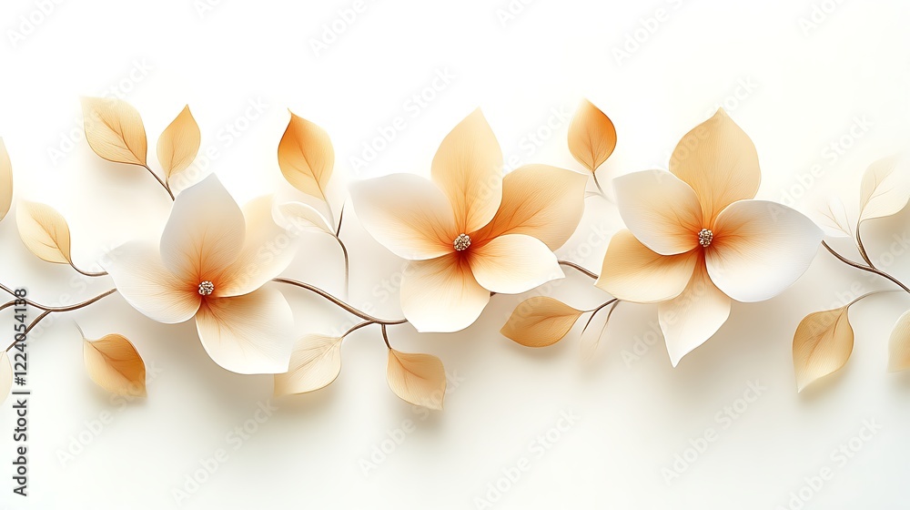 Fototapeta premium Elegant Beige Flowers and Leaves Branch Arrangement