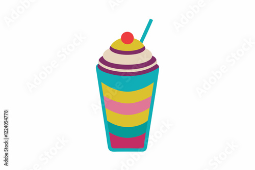 Colorful Layered Smoothie with Straw on White Background