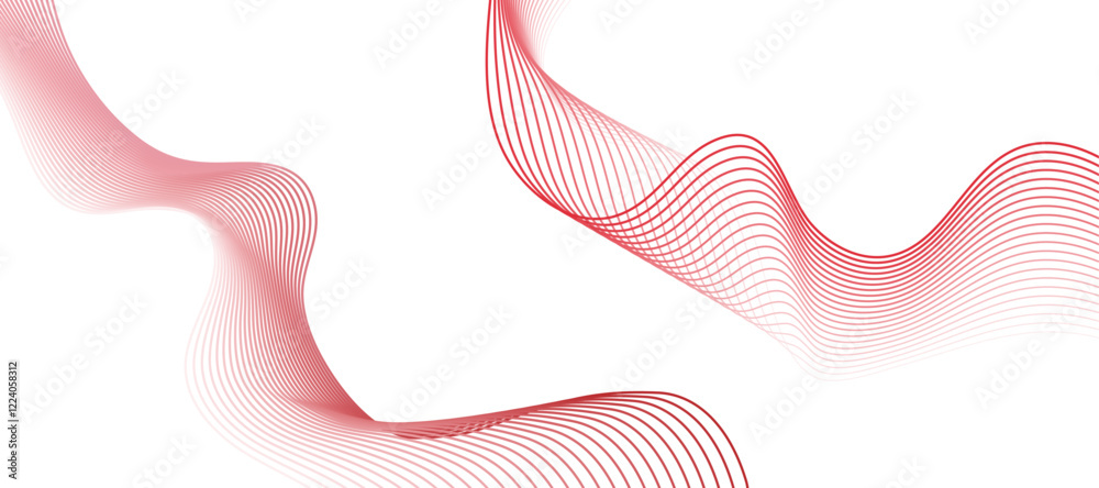 Fototapeta premium Flowing wave red lines design on white abstract background.