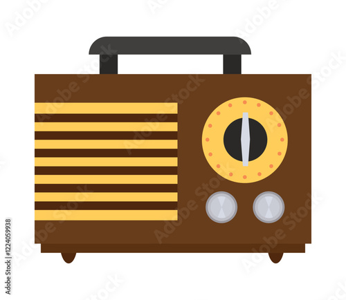 Wooden vintage radio with yellow speaker icon