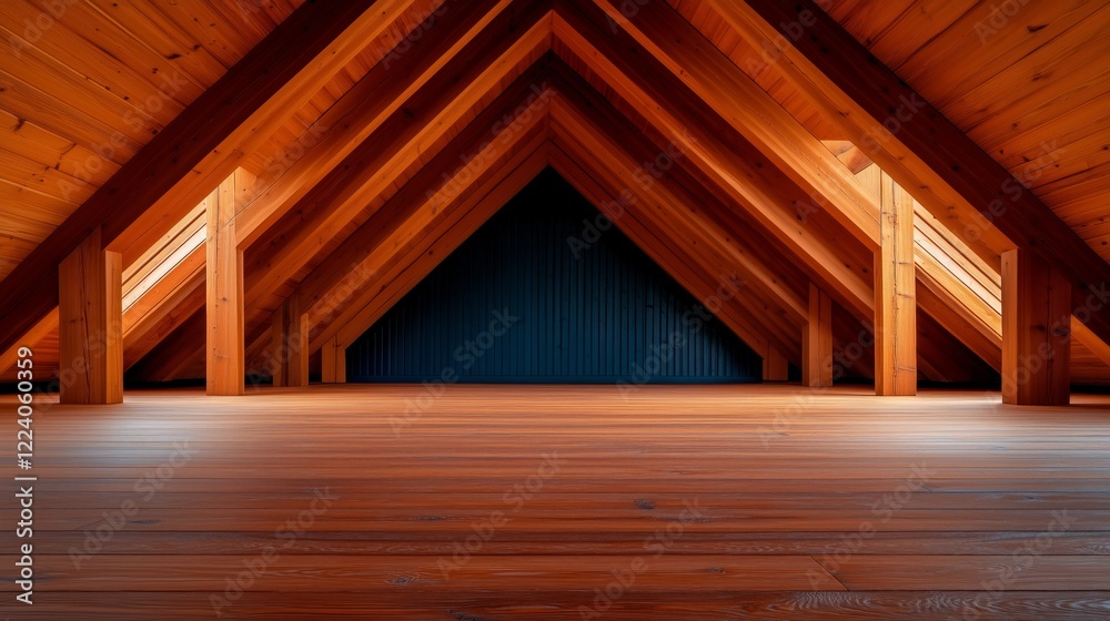 Cozy attic with exposed wooden beams and warm lighting, showcasing minimalist architecture and rustic charm. Cozy attic with exposed wooden beams and warm lighting, showcasing minimalist architecture and rustic charm.