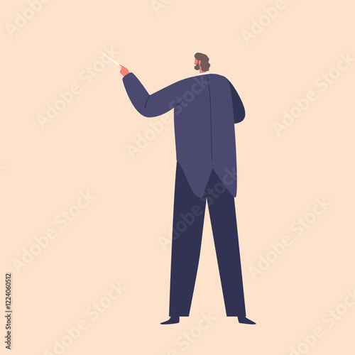 Elegant Conductor Male Character Passionately Leading The Symphony, Commanding Attention With Precise Gestures