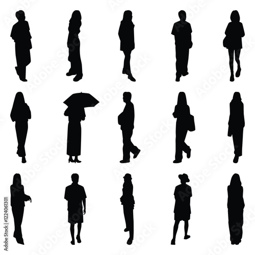 Vector collection set of individual people silhouettes.	
