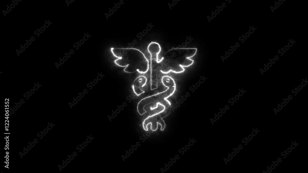 Glowing Neon Caduceus symbol line icon isolated .Neon caduceus Medical Symbol Of Healthcare icon animation . neon sign .