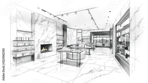 Interior sketch of a modern retail store photo