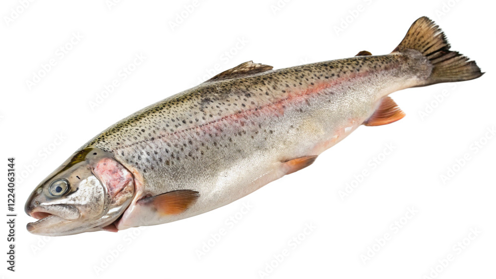 Fresh Rainbow Trout: A fresh, whole rainbow trout with vibrant scales and delicate fins, captured in a detailed close-up showcasing its natural beauty and rich flavor. Fresh Rainbow Trout: A fresh, whole rainbow trout with vibrant scales and delicate fins, captured in a detailed close-up showcasing its natural beauty and rich flavor.