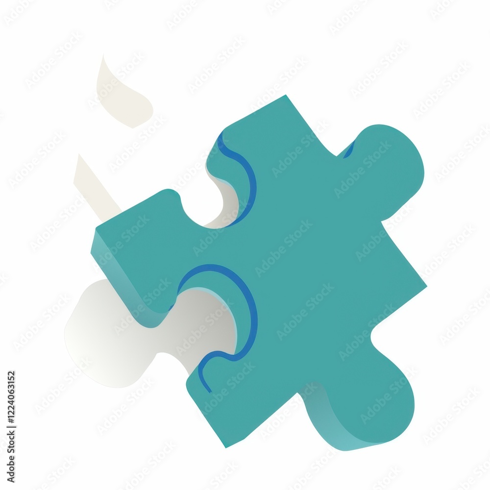 A bright teal puzzle piece with a slight shadow, symbolizing problem-solving, creativity, or a missing element in a larger picture. A bright teal puzzle piece with a slight shadow, symbolizing problem-solving, creativity, or a missing element in a larger picture.
