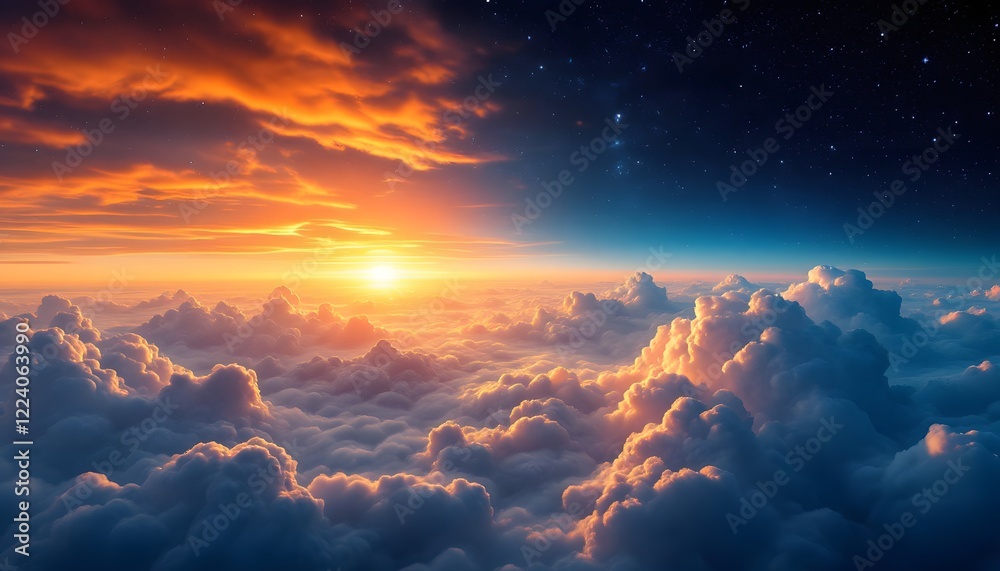 Fototapeta premium Stunning Sunset Above Cloudscape with Starry Night