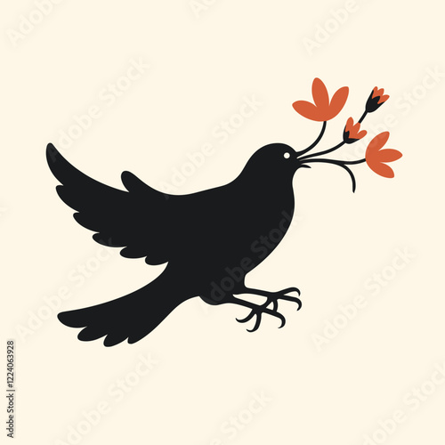 Silhouette of a Bird Taking Flight with Flowers: A Symbol of Hope and Rebirth